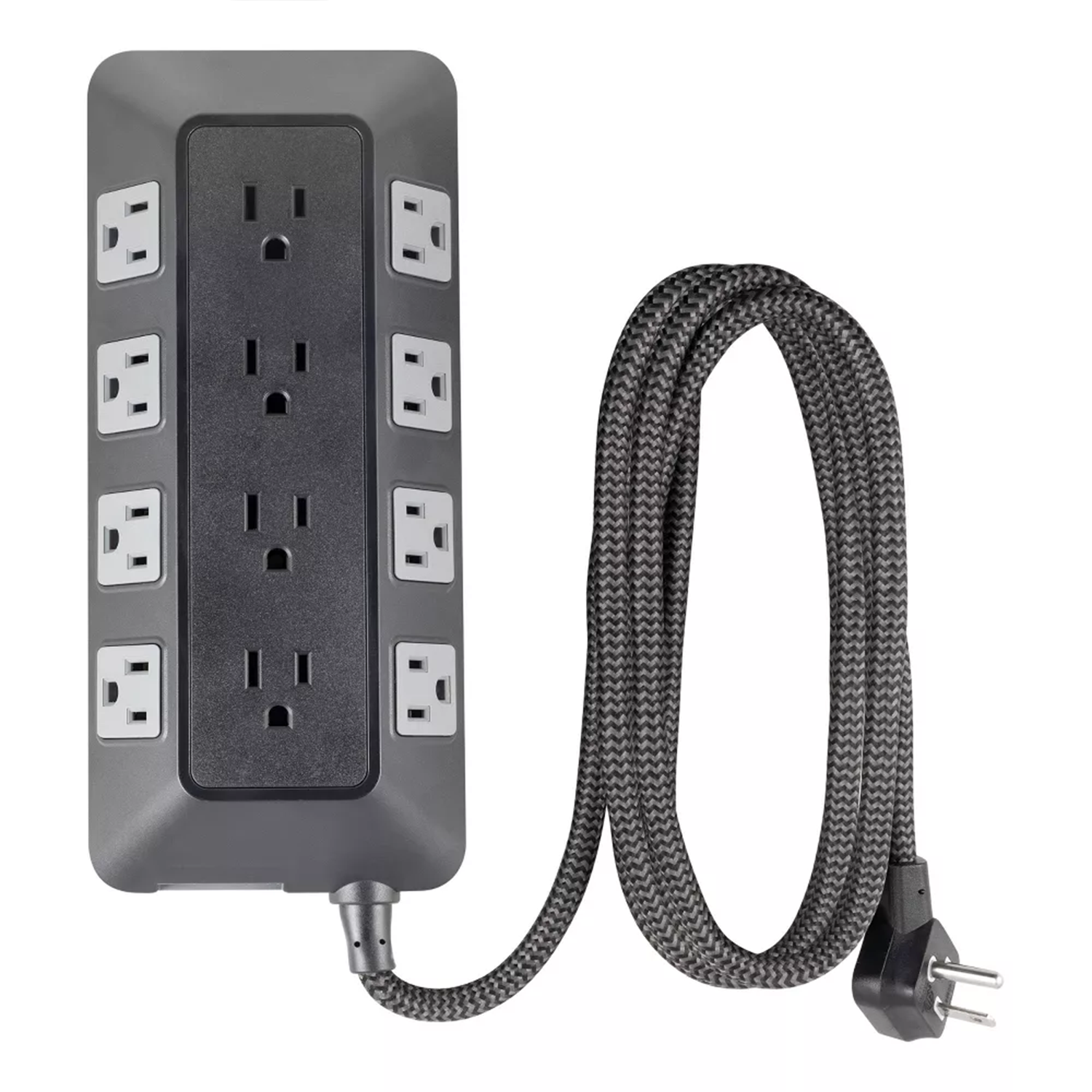12‑Outlet Surge‑Protected Power Strip 8Ft Braided Cord Multi‑Sided Sockets Flat Plug