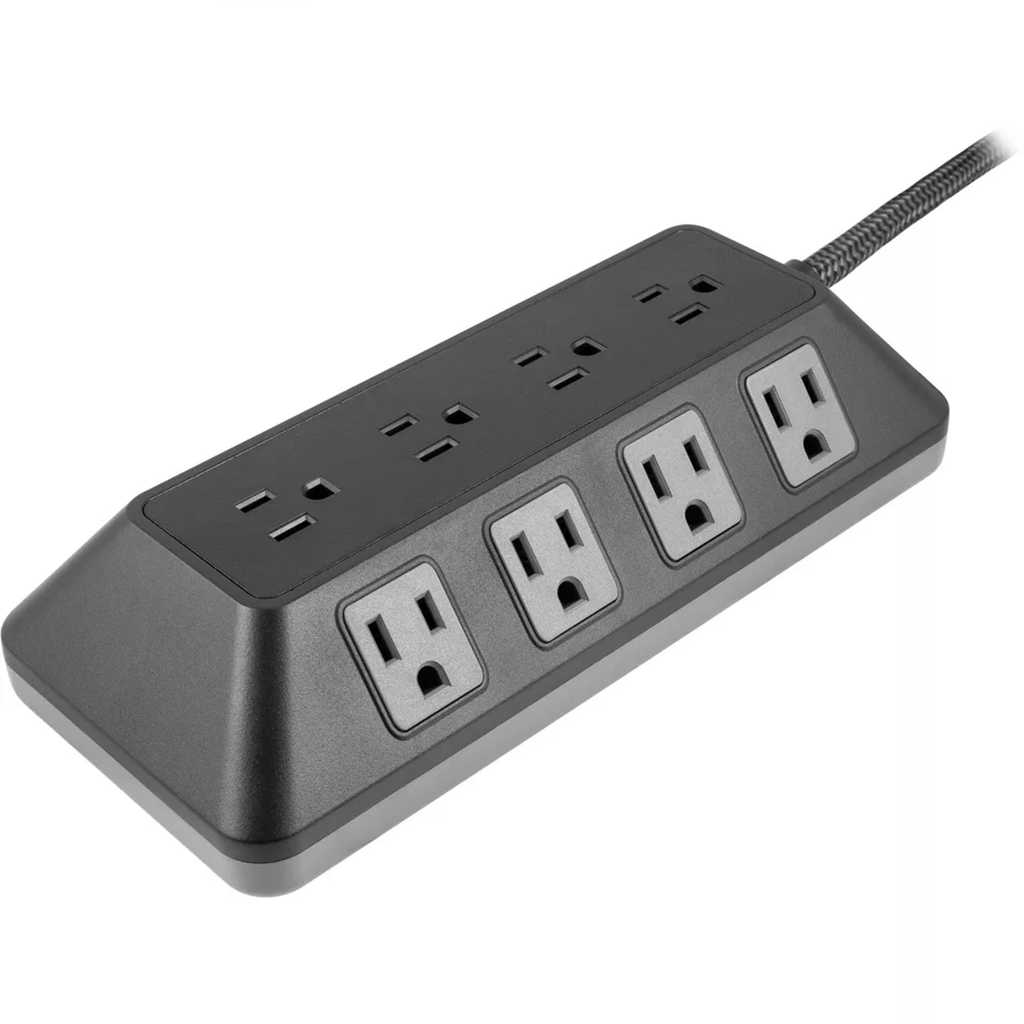 12‑Outlet Surge‑Protected Power Strip 8Ft Braided Cord Multi‑Sided Sockets Flat Plug