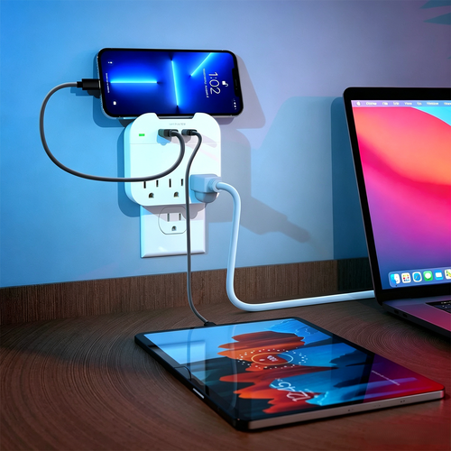 Wall‑Mount Outlet Extender 3 AC Outlets USB‑A USB‑C