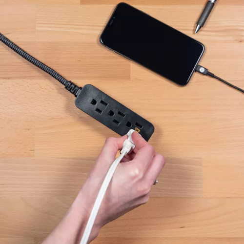 3‑Outlet Surge‑Protected Extension Cord 15Ft Braided Fabric Cord Low‑Profile Angled Flat Plug
