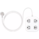 3‑Outlet Surge‑Protected Power Strip 4Ft Braided Cord USB‑A USB‑C 12W Flat Plug