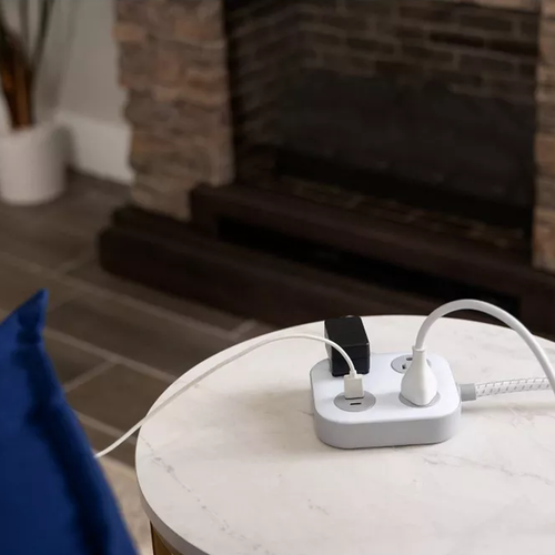 3‑Outlet Surge‑Protected Power Strip 4Ft Braided Cord USB‑A USB‑C 12W Flat Plug