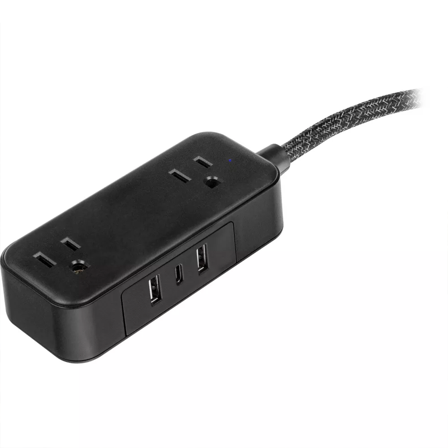 2‑Outlet Power Strip 6Ft Braided Cord 2 USB‑A 1 USB‑C 12W Angled Flat Plug