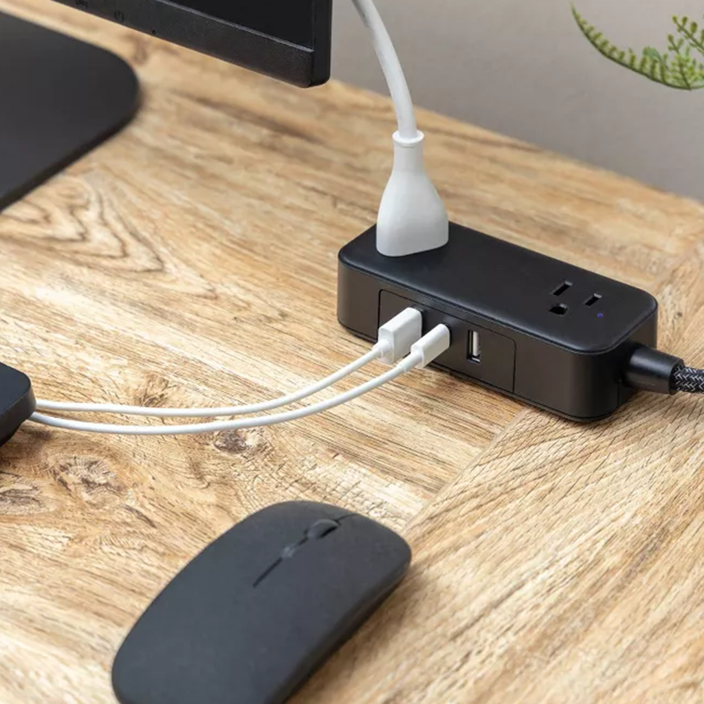 2‑Outlet Power Strip 6Ft Braided Cord 2 USB‑A 1 USB‑C 12W Angled Flat Plug